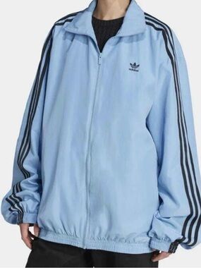 adidas Light Blue Track Jacket with Black Stripes